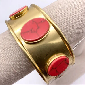 Kate Spade Bright and Bold Red & Gold Cuff Bracelet NWT